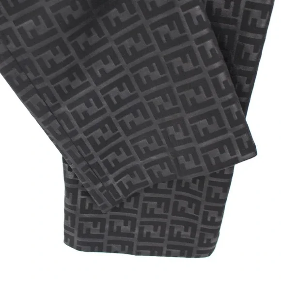 FENDI Black Zucca Logo Trouser Pants M Vintage FF Polyester Ankle Straight Jeans